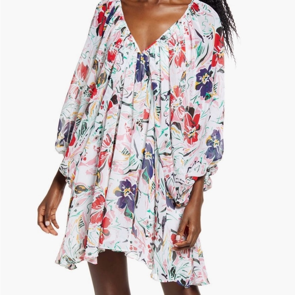 Fun and flirty Socialite floral print long/flutter sleeve mini dress